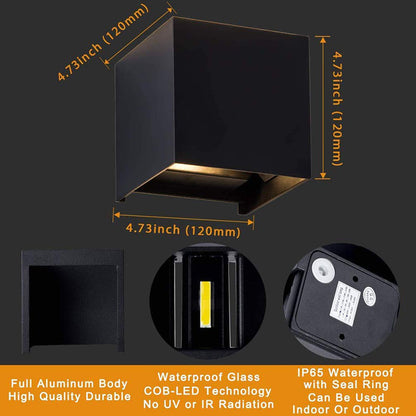 Off Memo LED Motion Sensor Wall Light — IP65 Waterproof Indoor/Outdoor, Up & Down Aluminum Sconce, 12W (Black)