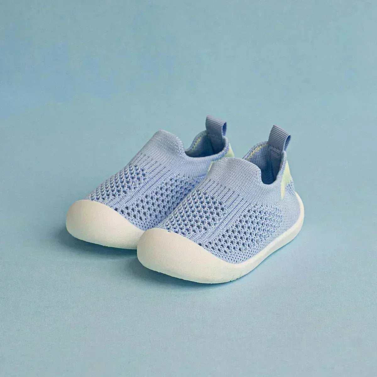 Blue slip-on baby shoes with flexible sole