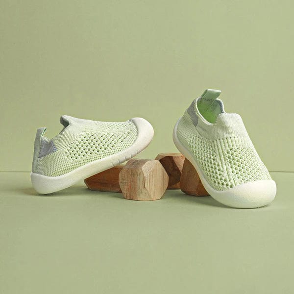 Mint green baby sneakers with soft non-slip sole